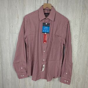 NWT Tommy Hilfiger Men’s All-Season Stretch Dress Shirt Red Cream Checker Size M